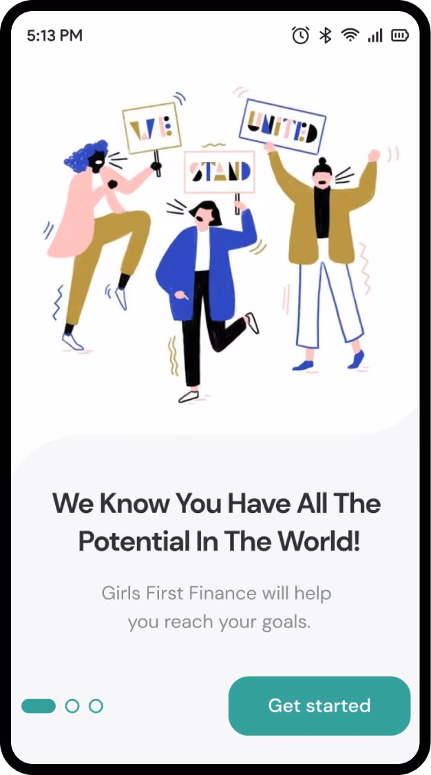 Girls First Finance: شاشة تطبيق الجوال