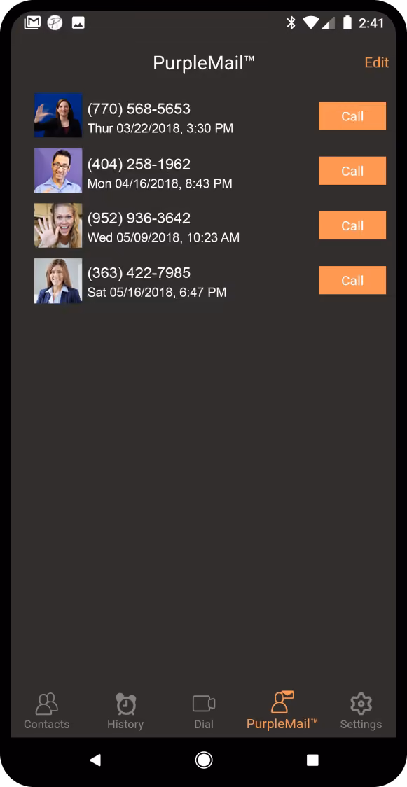 Video-Relay-Dienst: Screen der mobilen App